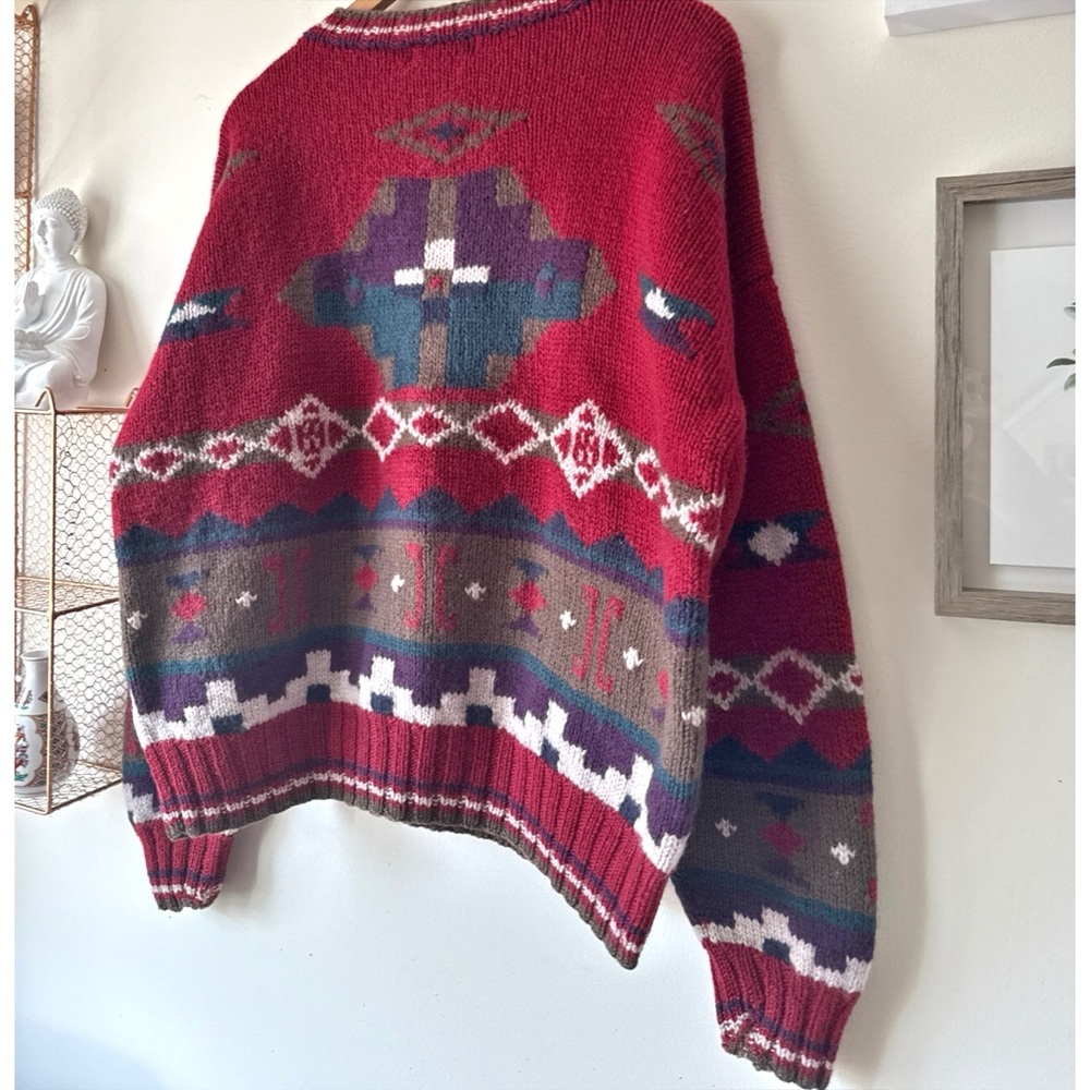90s LL BEAN Geometric Pure New Wool Sweater Made in Hong Kong Large Grandpa Core - Picture 5 of 12